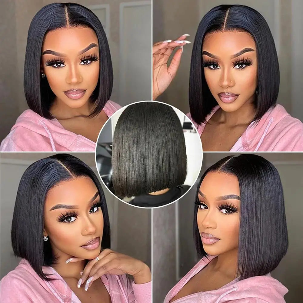 13x4 Straight Lace Frontal Bob Wig 8-14 Inches Pre Plucked 100% Real Human Hair Wigs Brazilian Remy Bone Straight Bob Super Sale