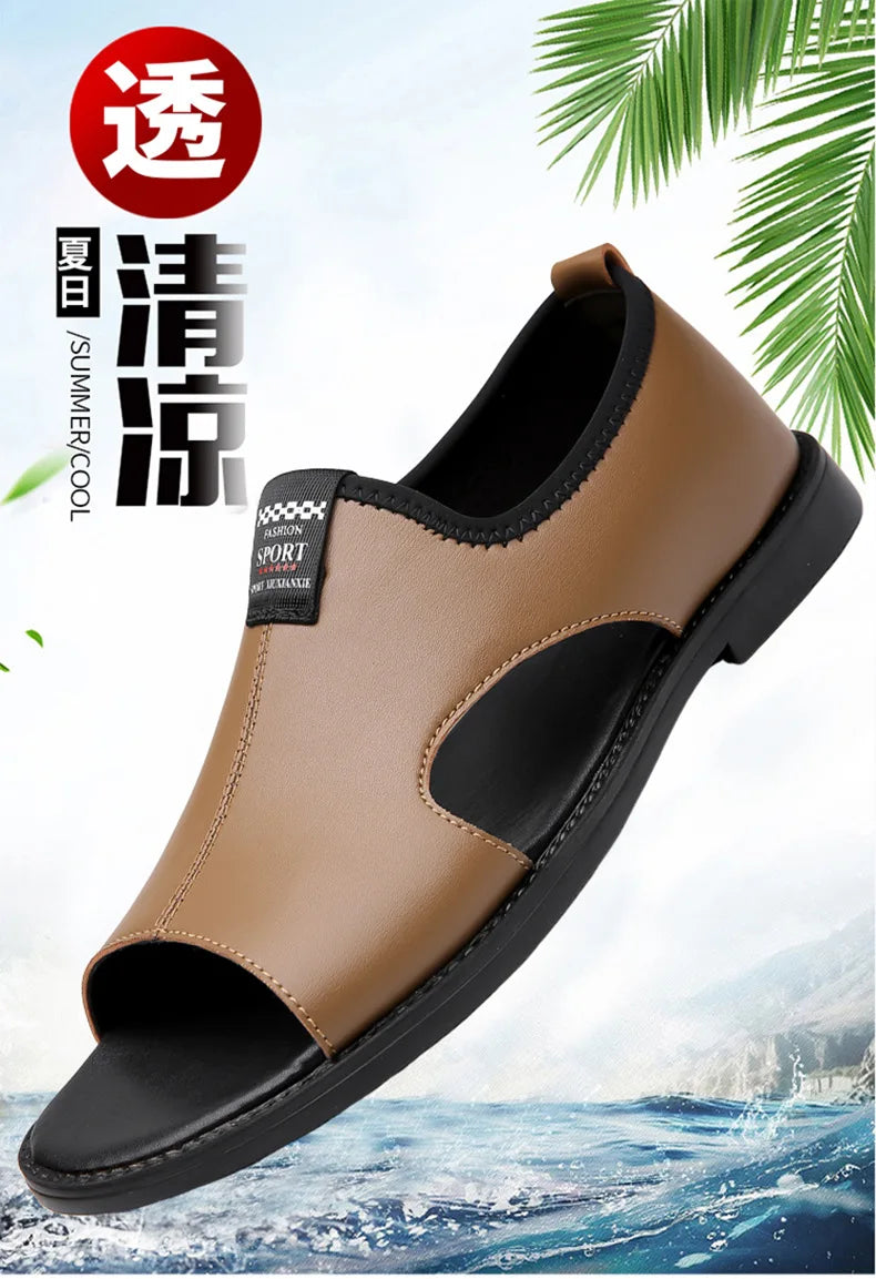 Brand Man Sandals Designer Fashion Leather Casual for Men Summer Comfortable Beach Slippers Outdoor Non-slip Men Sandalias 2024