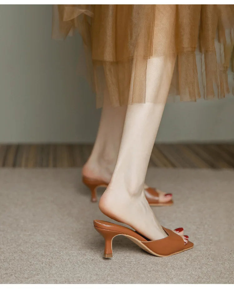 2025 new Summer Square Head open toe High Heel Women's Slippers pu Leather Prom Shoes Series Fine Heel Sandals Ladies Slippers