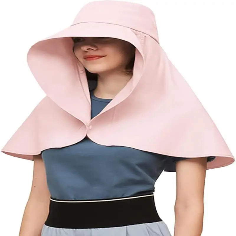 Summer Women Cap Outdoor Uv Anti Neck Protection Sun Visors Hat Fishing Hiking Big Brim Shawl Sunscreen Ponytail Cap Solid Color
