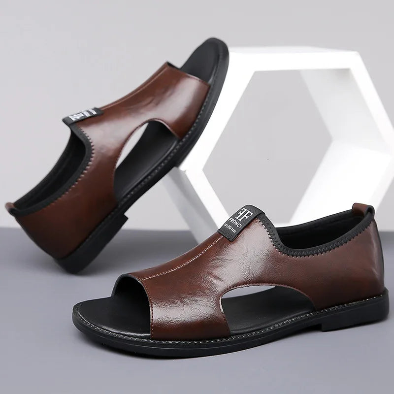 Brand Man Sandals Designer Fashion Leather Casual for Men Summer Comfortable Beach Slippers Outdoor Non-slip Men Sandalias 2024