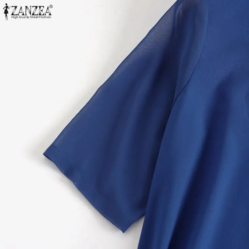 2024 ZANZEA Summer Women Fashion Lace Patchwork Blouse 3/4 Sleeved O-Neck Shirt Casual Irregular Hem Shirt Tops Blusas Oversized