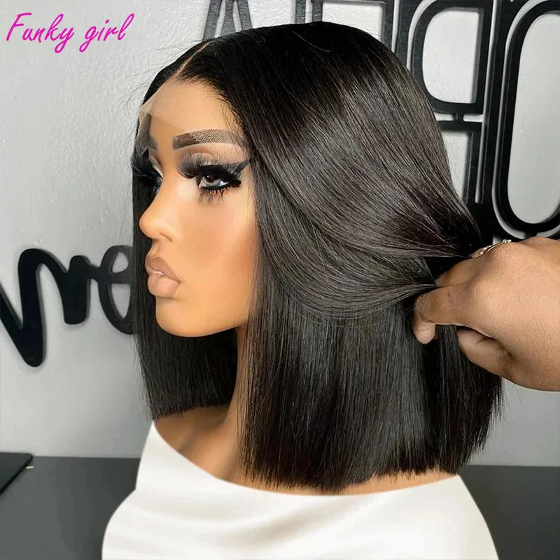 13x4 Straight Lace Frontal Bob Wig 8-14 Inches Pre Plucked 100% Real Human Hair Wigs Brazilian Remy Bone Straight Bob Super Sale