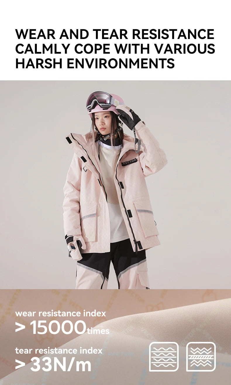 VECTOR Brand Men Women Ski Jacket Winter Warm Windproof Waterproof Ski Suit Outdoor Sports Snowboard Coat Splicing double plate