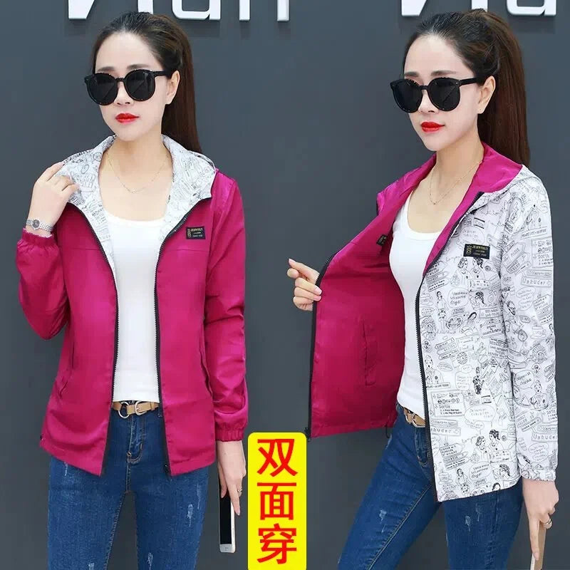 Double-Sided Trench Coat Women 2023 New Spring Autumn Clothes Hooded Windbreaker Jacket Female Outerwear Tops Student Coats 3XL