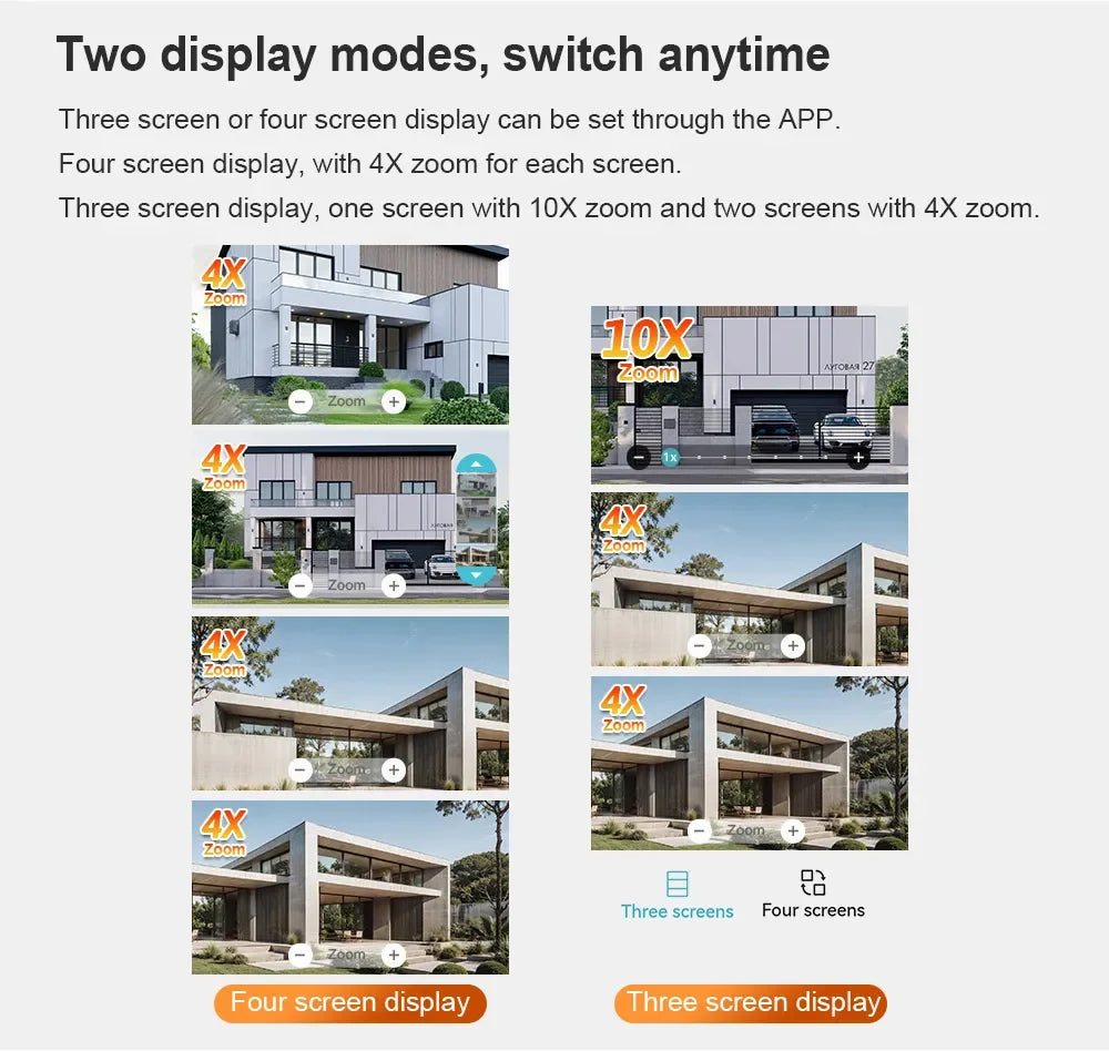 LS VISION 20MP Four Screens WiFi Security Camera Outdoor 10X Optical Zoom Four Lens Human Auto Tracking Waterproof CCTV Cameras