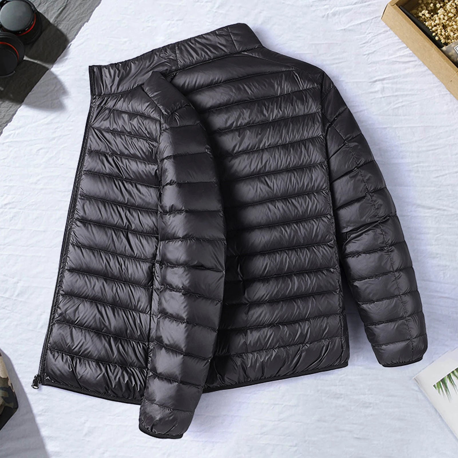 Men Cotton Coat Men's  Cotton Quilted Jacket with Down Filling Zipper Closure Long Sleeve Thermal Coat for Winter Warmth