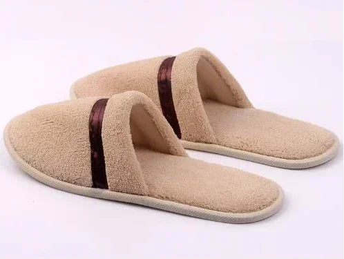 1 Pair Reusable Hotel Slippers For Men Women Coral Fleece Slippers Non-slip Breathable Soft Winter Accessories Indoor Shoes