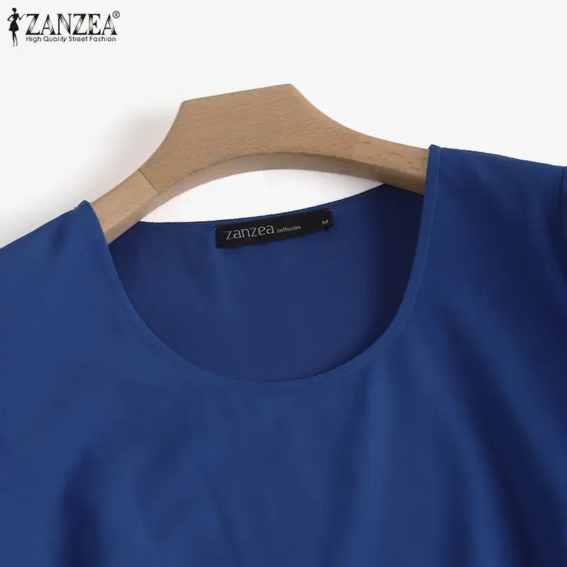 2024 ZANZEA Summer Women Fashion Lace Patchwork Blouse 3/4 Sleeved O-Neck Shirt Casual Irregular Hem Shirt Tops Blusas Oversized