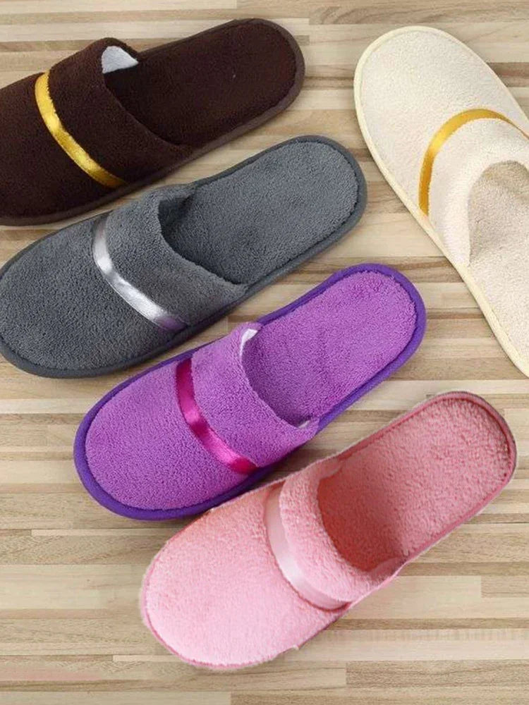 1 Pair Reusable Hotel Slippers For Men Women Coral Fleece Slippers Non-slip Breathable Soft Winter Accessories Indoor Shoes
