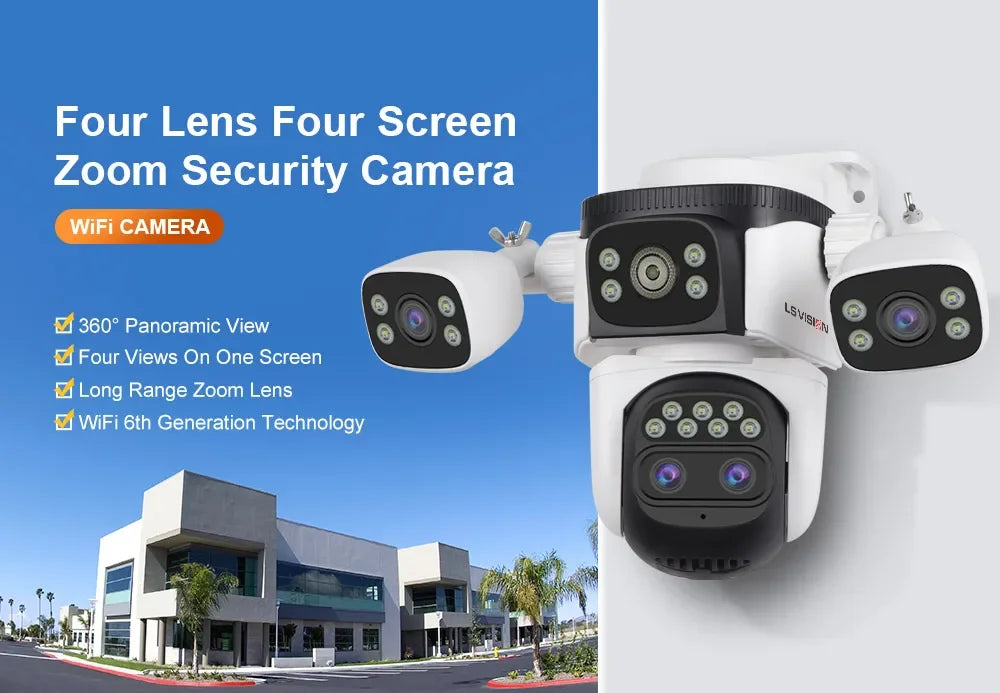 LS VISION 20MP Four Screens WiFi Security Camera Outdoor 10X Optical Zoom Four Lens Human Auto Tracking Waterproof CCTV Cameras