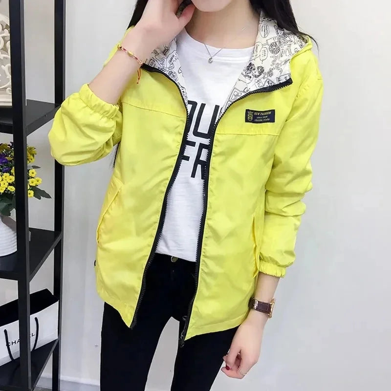 Double-Sided Trench Coat Women 2023 New Spring Autumn Clothes Hooded Windbreaker Jacket Female Outerwear Tops Student Coats 3XL