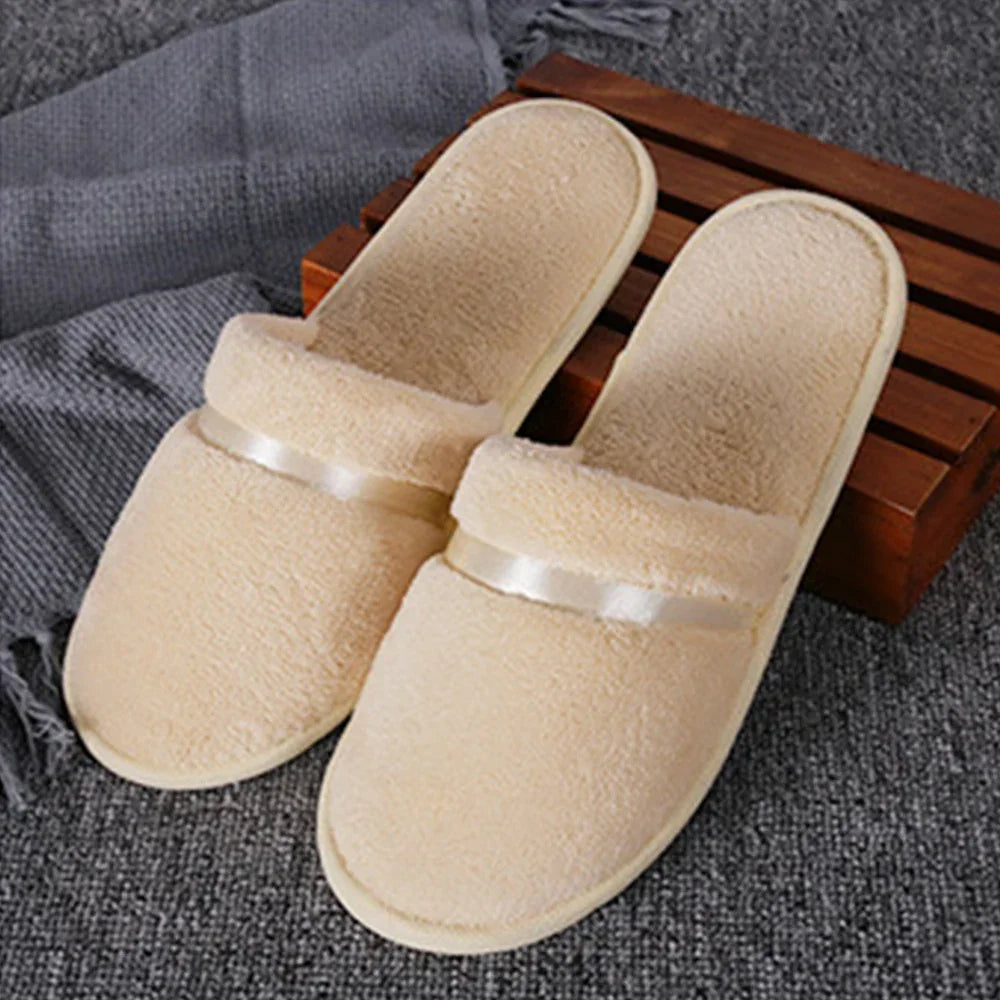 1 Pair Reusable Hotel Slippers For Men Women Coral Fleece Slippers Non-slip Breathable Soft Winter Accessories Indoor Shoes