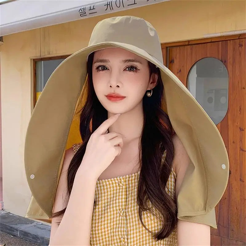 Women Hat Full Face Sun UV Protection Hats Summer Large Brim Shawl Neck Integrated Traveling Outdoors Beach Fisherman Hats