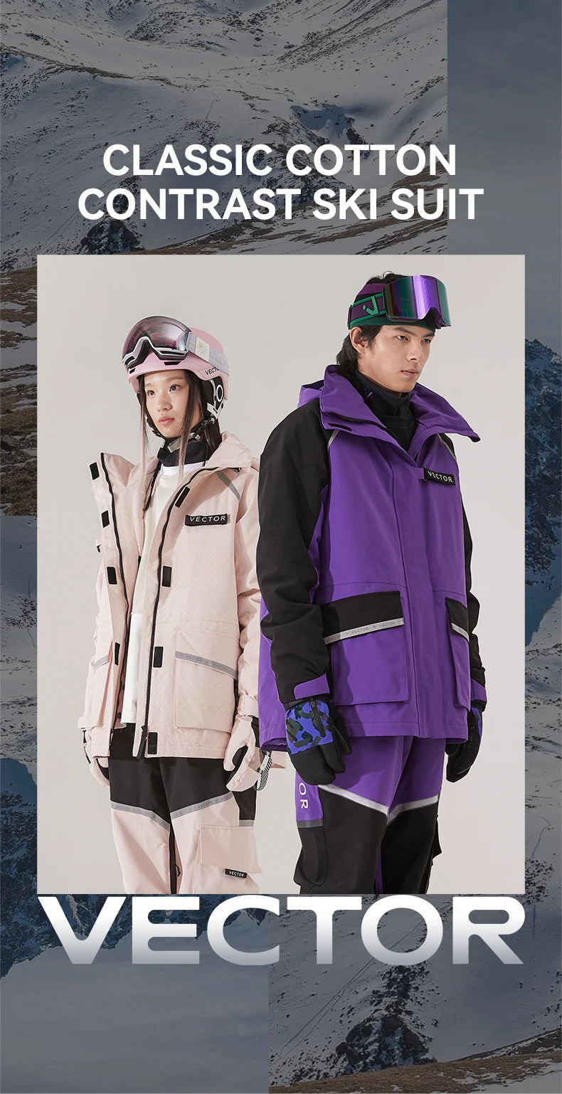 VECTOR Brand Men Women Ski Jacket Winter Warm Windproof Waterproof Ski Suit Outdoor Sports Snowboard Coat Splicing double plate