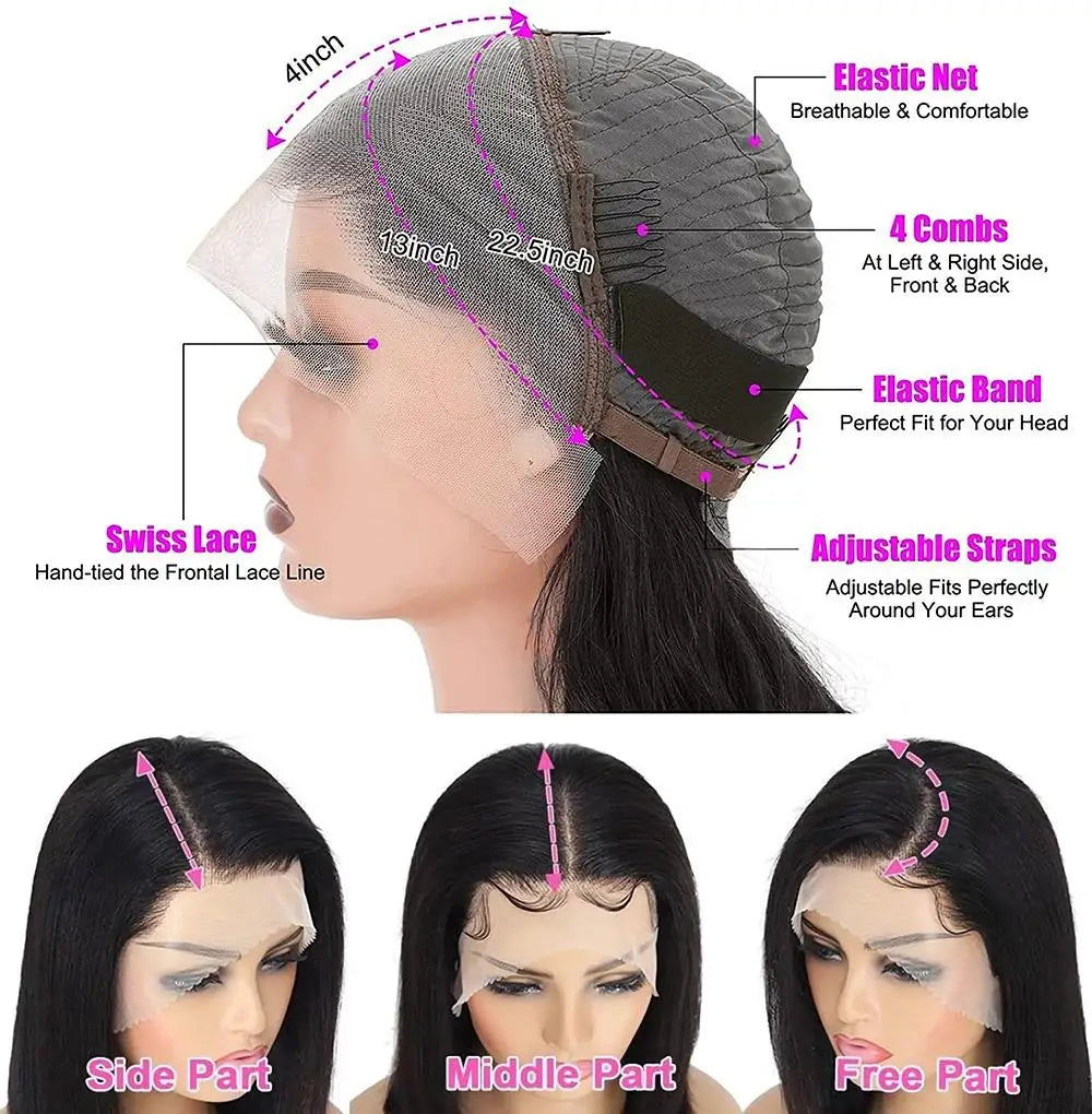 13x4 Straight Lace Frontal Bob Wig 8-14 Inches Pre Plucked 100% Real Human Hair Wigs Brazilian Remy Bone Straight Bob Super Sale