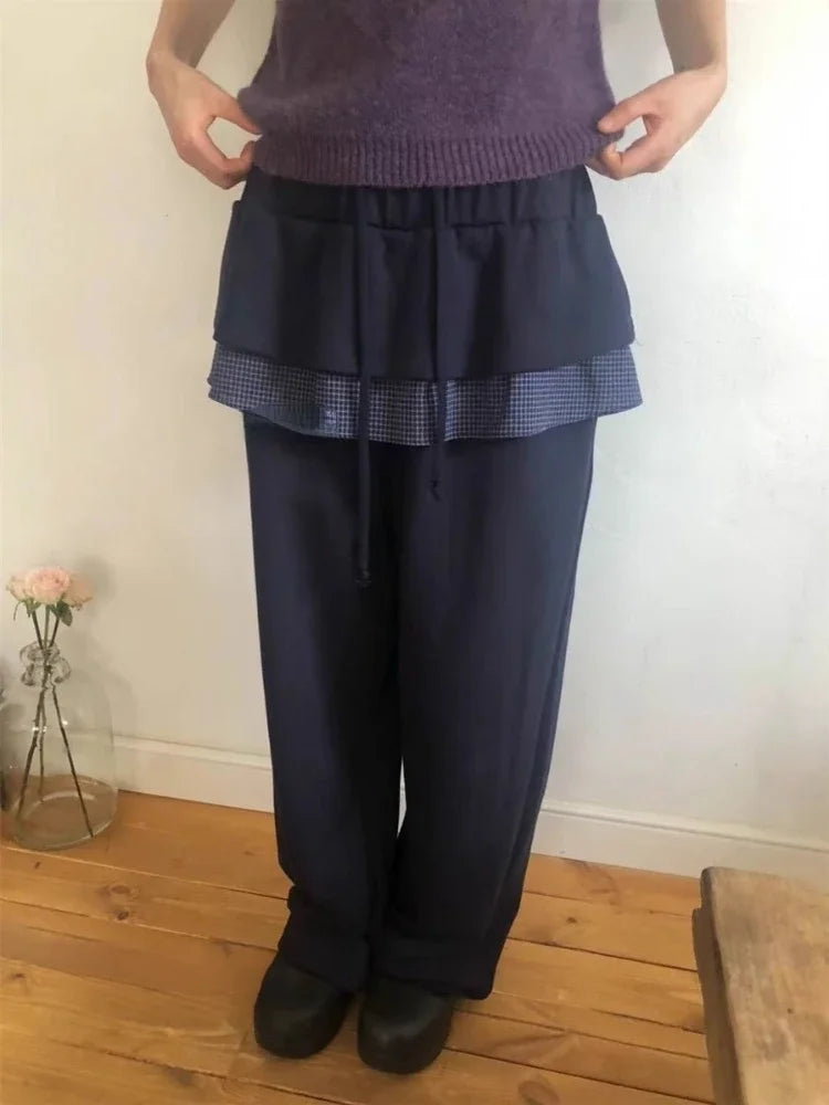 2025 New Bottoms Women Fashion Japanese Sweatpants Pantalon Streetwear Joggers Femme Patchwork Plaid Casual Straight Y2k Pants