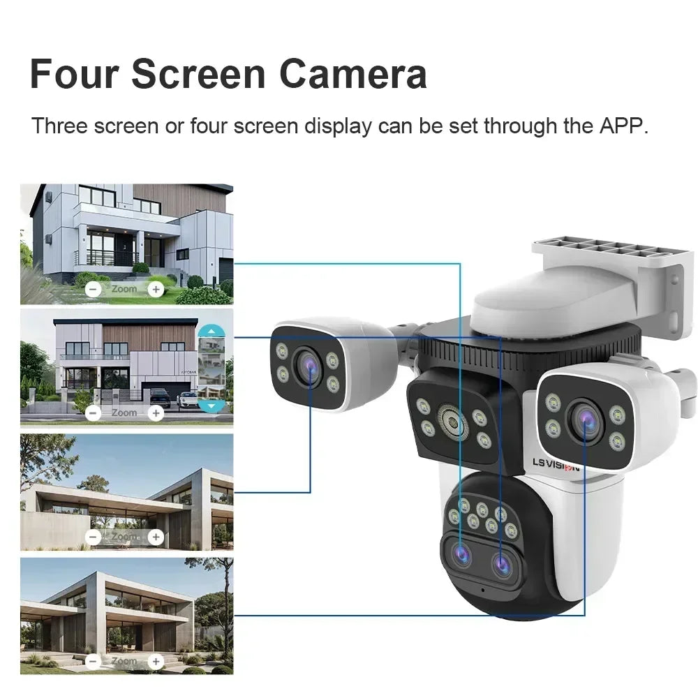 LS VISION 20MP Four Screens WiFi Security Camera Outdoor 10X Optical Zoom Four Lens Human Auto Tracking Waterproof CCTV Cameras