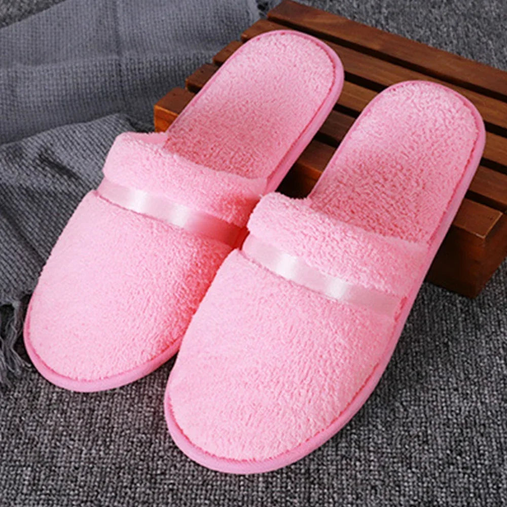 1 Pair Reusable Hotel Slippers For Men Women Coral Fleece Slippers Non-slip Breathable Soft Winter Accessories Indoor Shoes