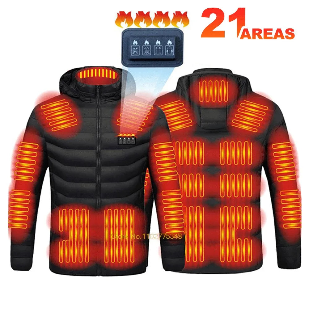 21 Areas Heated Jacket Men Warm Vest USB Self Heating Jacket Women Heated Coat Ski Camping Hiking Winter Cotton Clothes Washed