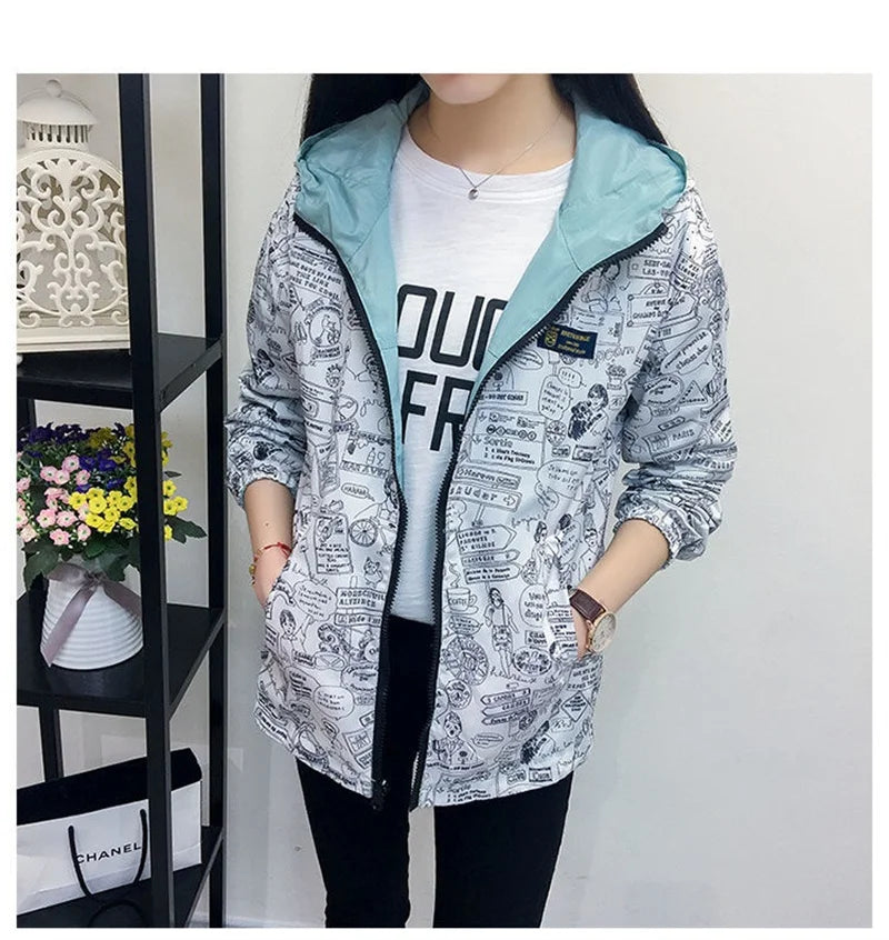 Double-Sided Trench Coat Women 2023 New Spring Autumn Clothes Hooded Windbreaker Jacket Female Outerwear Tops Student Coats 3XL