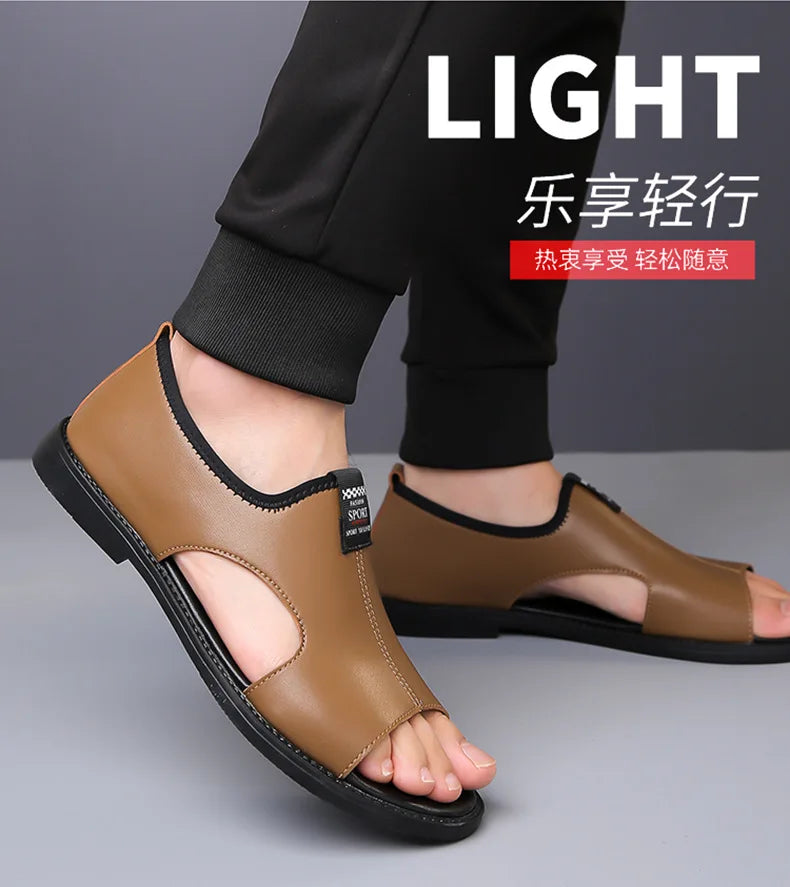 Brand Man Sandals Designer Fashion Leather Casual for Men Summer Comfortable Beach Slippers Outdoor Non-slip Men Sandalias 2024