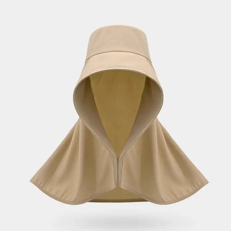 Summer Women Cap Outdoor Uv Anti Neck Protection Sun Visors Hat Fishing Hiking Big Brim Shawl Sunscreen Ponytail Cap Solid Color