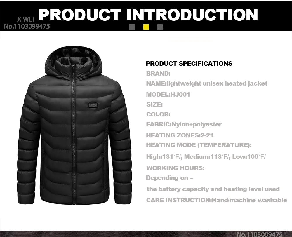 21 Areas Heated Jacket Men Warm Vest USB Self Heating Jacket Women Heated Coat Ski Camping Hiking Winter Cotton Clothes Washed