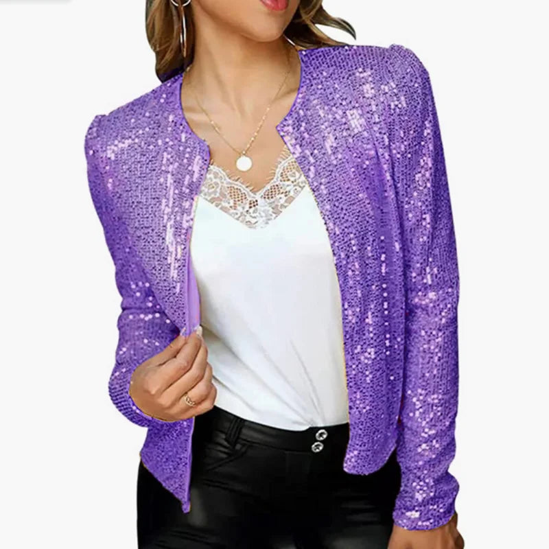 2025 Spring Sequin Jackets Women Glitter Long Sleeve Short Coats Fashion Elegant Outwear Office Ladies Solid Streetwear Jacket