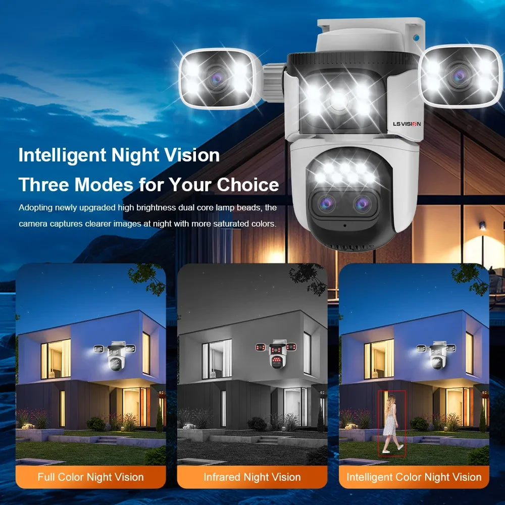 LS VISION 20MP Four Screens WiFi Security Camera Outdoor 10X Optical Zoom Four Lens Human Auto Tracking Waterproof CCTV Cameras