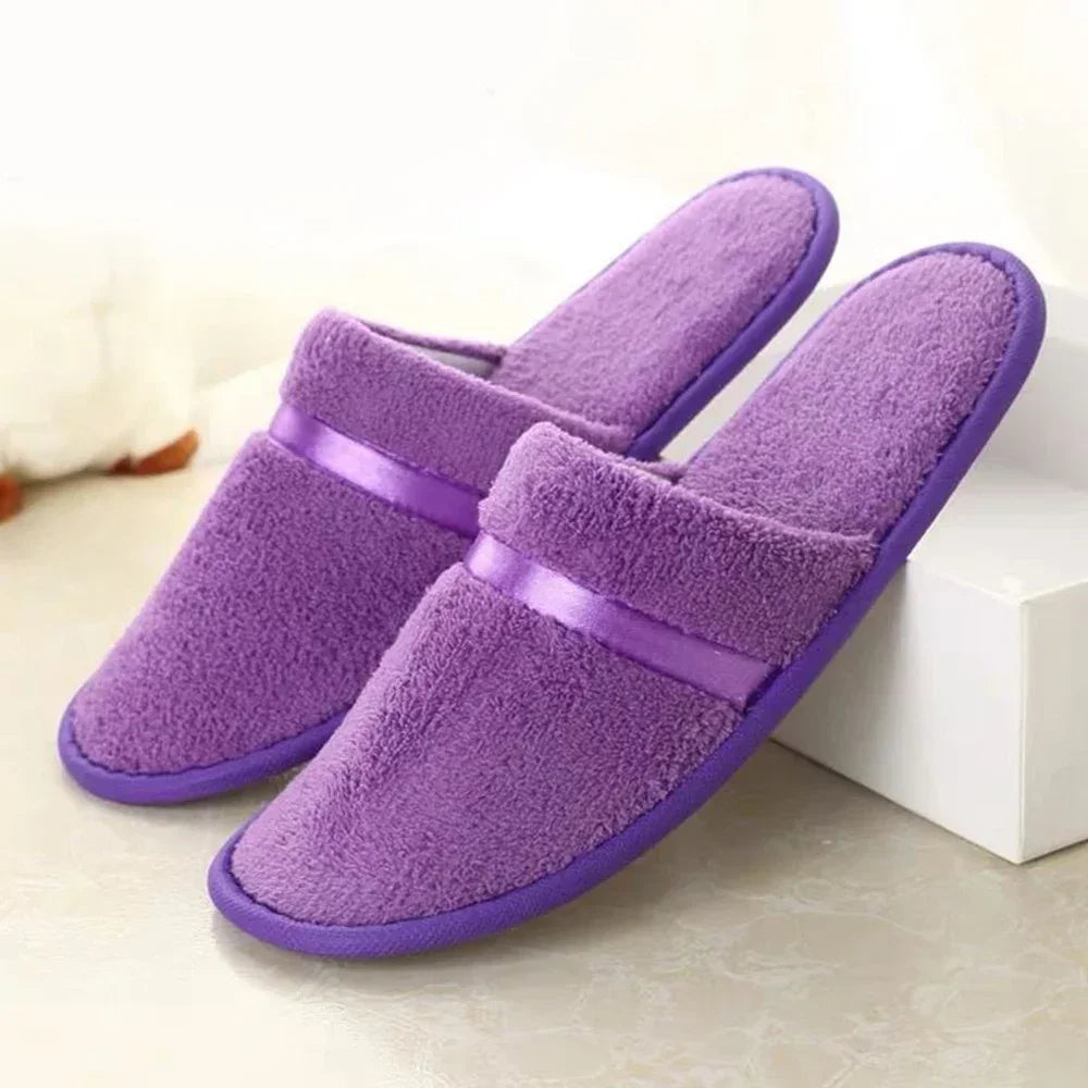 1 Pair Reusable Hotel Slippers For Men Women Coral Fleece Slippers Non-slip Breathable Soft Winter Accessories Indoor Shoes