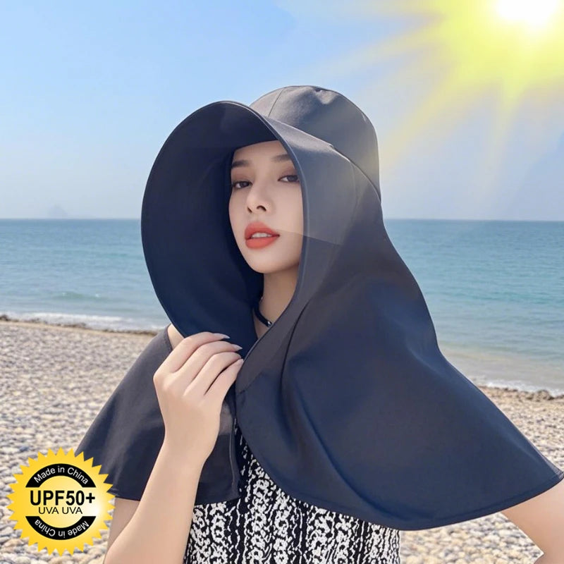 1/2/3PCS Summer Women's Sun Protection Sunshade UV Protection Hat Large Brim Face Covering Hat Face Mask Neck Protection Hat