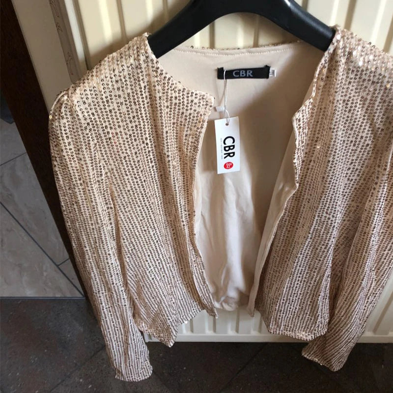 2025 Spring Sequin Jackets Women Glitter Long Sleeve Short Coats Fashion Elegant Outwear Office Ladies Solid Streetwear Jacket