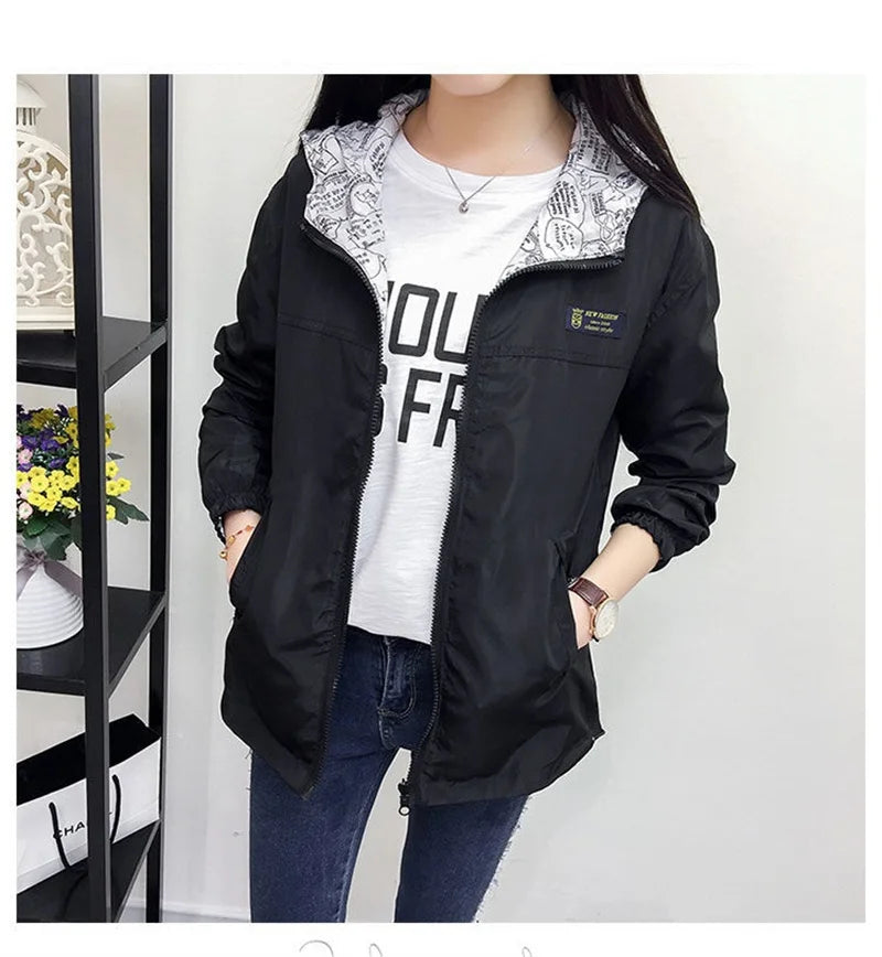 Double-Sided Trench Coat Women 2023 New Spring Autumn Clothes Hooded Windbreaker Jacket Female Outerwear Tops Student Coats 3XL