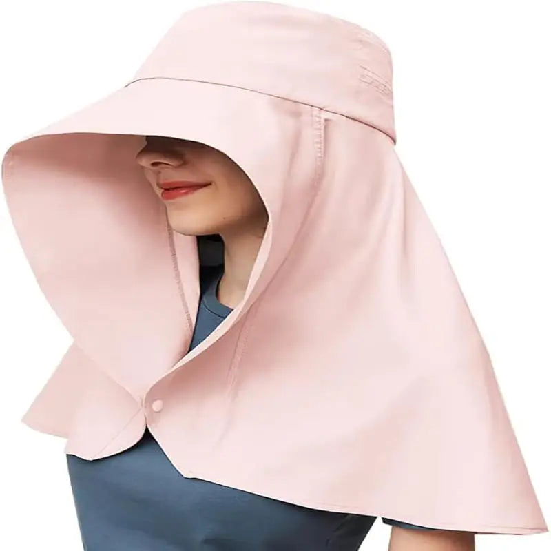 Summer Sunhat With Shawl Large Brim Full Protection Outdoor Breathable Hat Anti-UV Sunscreen Solid Color Outdoor Beach Sun Hats
