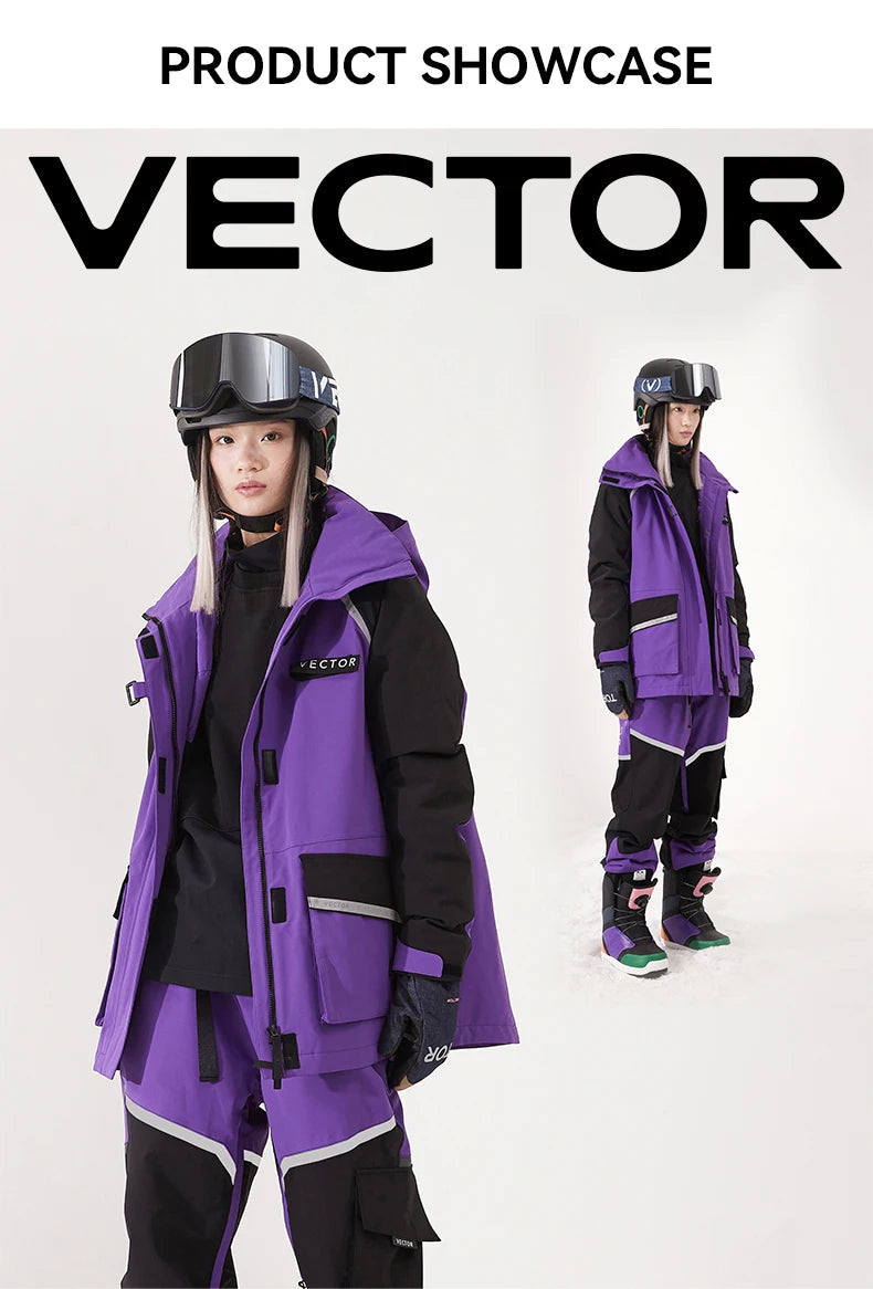 VECTOR Brand Men Women Ski Jacket Winter Warm Windproof Waterproof Ski Suit Outdoor Sports Snowboard Coat Splicing double plate
