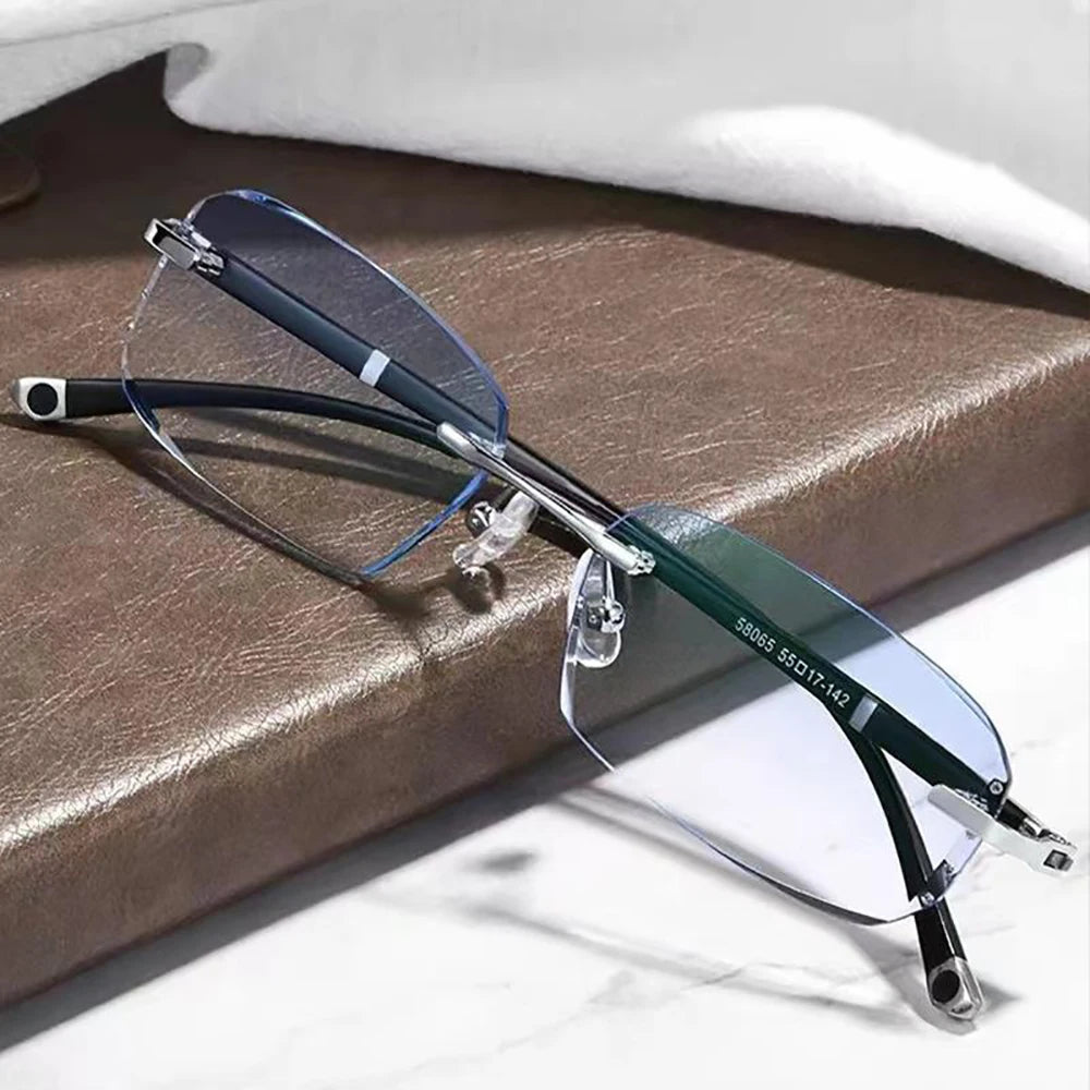 New Cut Edge Presbyopic Glasses Frameless HD Anti Blue Presbyopic Glasses Men's Anti Fatigue Presbyopia Clear Glasses +1.0~+4.0