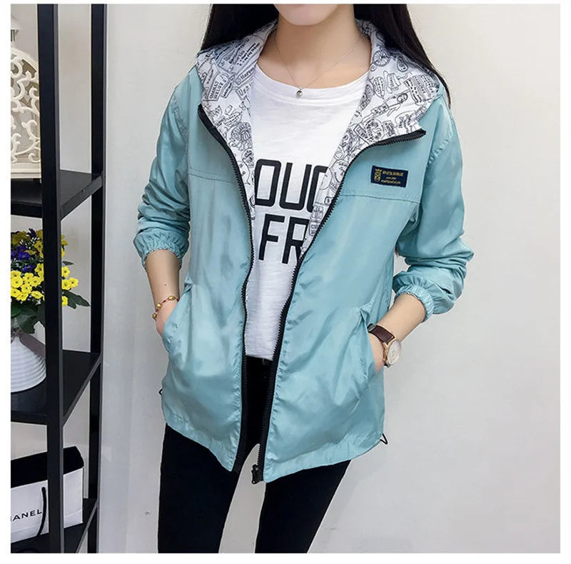 Double-Sided Trench Coat Women 2023 New Spring Autumn Clothes Hooded Windbreaker Jacket Female Outerwear Tops Student Coats 3XL