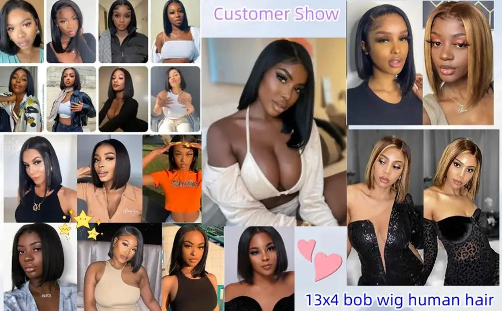 13x4 Straight Lace Frontal Bob Wig 8-14 Inches Pre Plucked 100% Real Human Hair Wigs Brazilian Remy Bone Straight Bob Super Sale