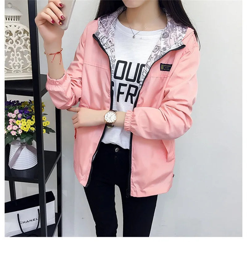 Double-Sided Trench Coat Women 2023 New Spring Autumn Clothes Hooded Windbreaker Jacket Female Outerwear Tops Student Coats 3XL