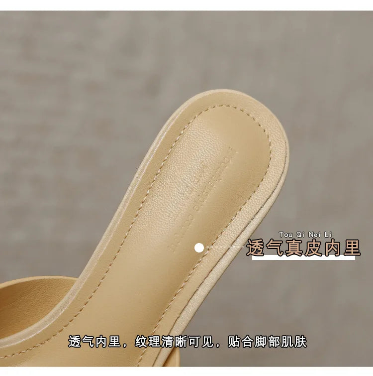 2025 new Summer Square Head open toe High Heel Women's Slippers pu Leather Prom Shoes Series Fine Heel Sandals Ladies Slippers