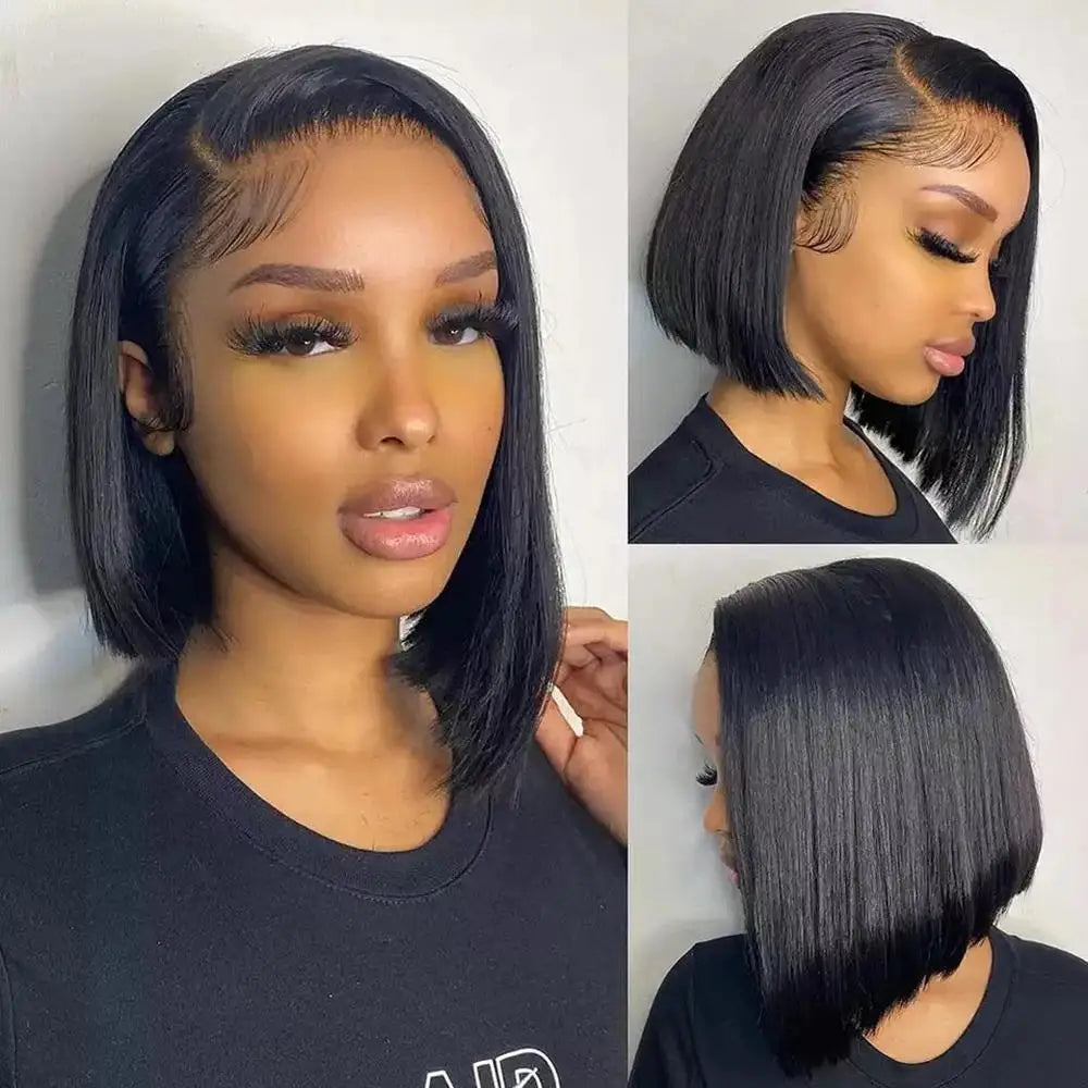 13x4 Straight Lace Frontal Bob Wig 8-14 Inches Pre Plucked 100% Real Human Hair Wigs Brazilian Remy Bone Straight Bob Super Sale