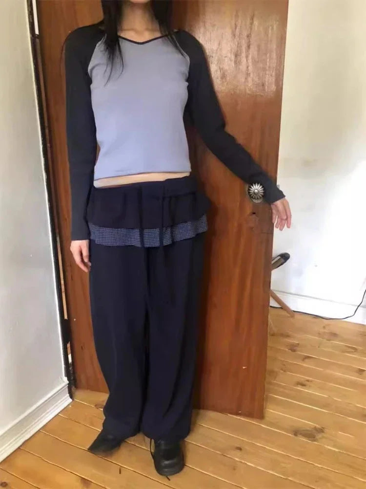 2025 New Bottoms Women Fashion Japanese Sweatpants Pantalon Streetwear Joggers Femme Patchwork Plaid Casual Straight Y2k Pants