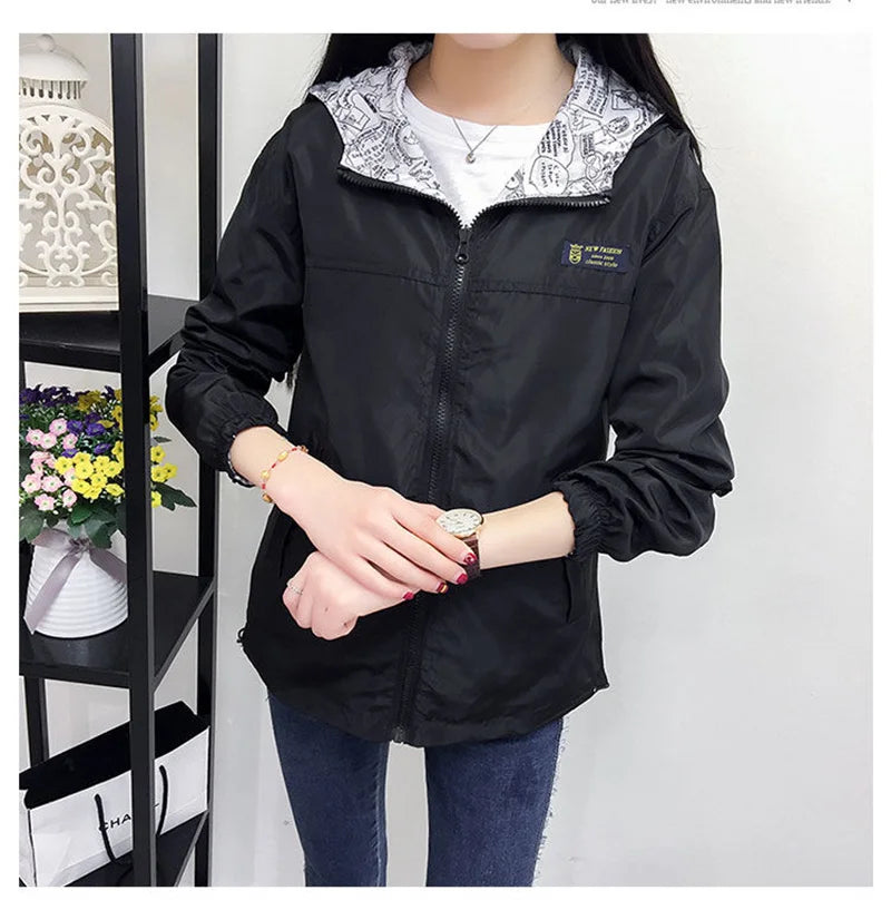 Double-Sided Trench Coat Women 2023 New Spring Autumn Clothes Hooded Windbreaker Jacket Female Outerwear Tops Student Coats 3XL