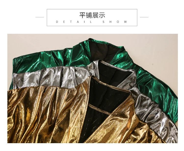 Street wear Gold Silver Green Shinny Short Sleeve Blouse Women Sexy Irregular Short Wrap Shirt Female Bandage Summer Tops