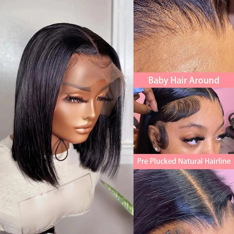 13x4 Straight Lace Frontal Bob Wig 8-14 Inches Pre Plucked 100% Real Human Hair Wigs Brazilian Remy Bone Straight Bob Super Sale