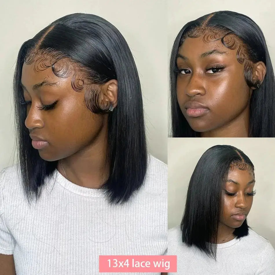 13x4 Straight Lace Frontal Bob Wig 8-14 Inches Pre Plucked 100% Real Human Hair Wigs Brazilian Remy Bone Straight Bob Super Sale