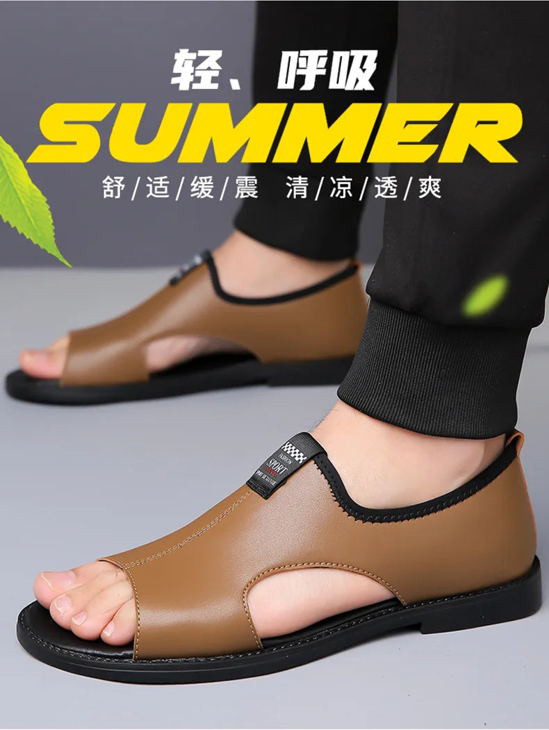Brand Man Sandals Designer Fashion Leather Casual for Men Summer Comfortable Beach Slippers Outdoor Non-slip Men Sandalias 2024
