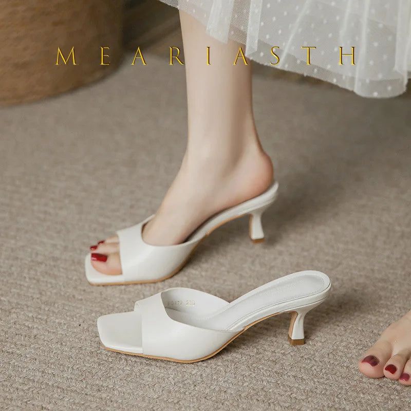 2025 new Summer Square Head open toe High Heel Women's Slippers pu Leather Prom Shoes Series Fine Heel Sandals Ladies Slippers
