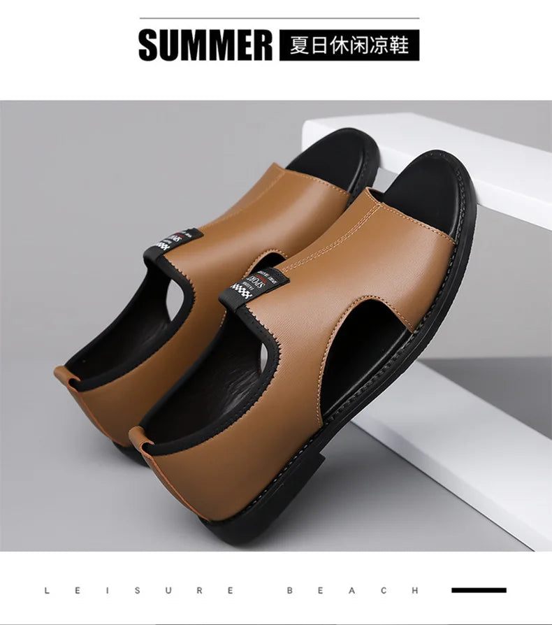 Brand Man Sandals Designer Fashion Leather Casual for Men Summer Comfortable Beach Slippers Outdoor Non-slip Men Sandalias 2024
